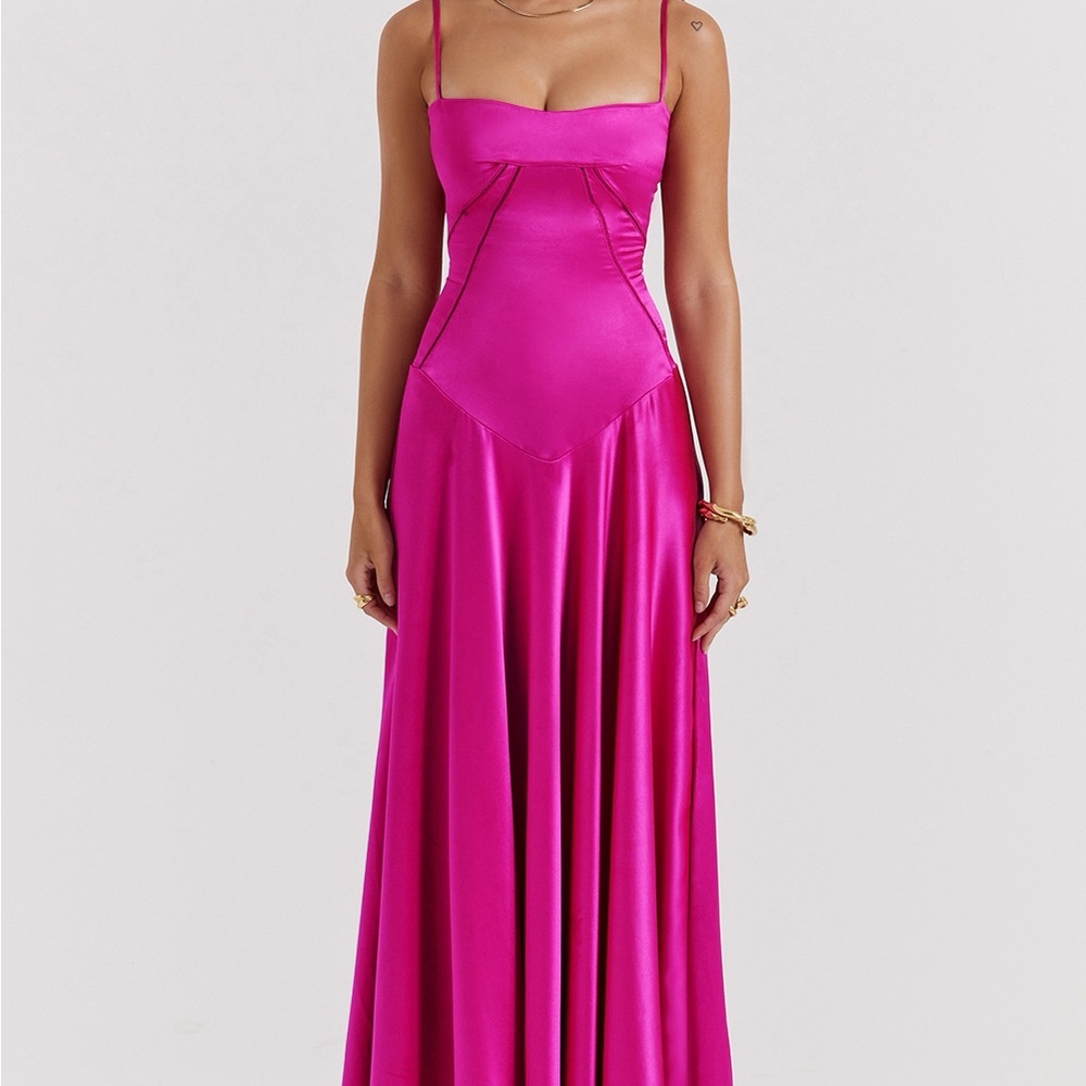 House of CB Fuchsia Annabella Lace Up Maxi Prom Dress